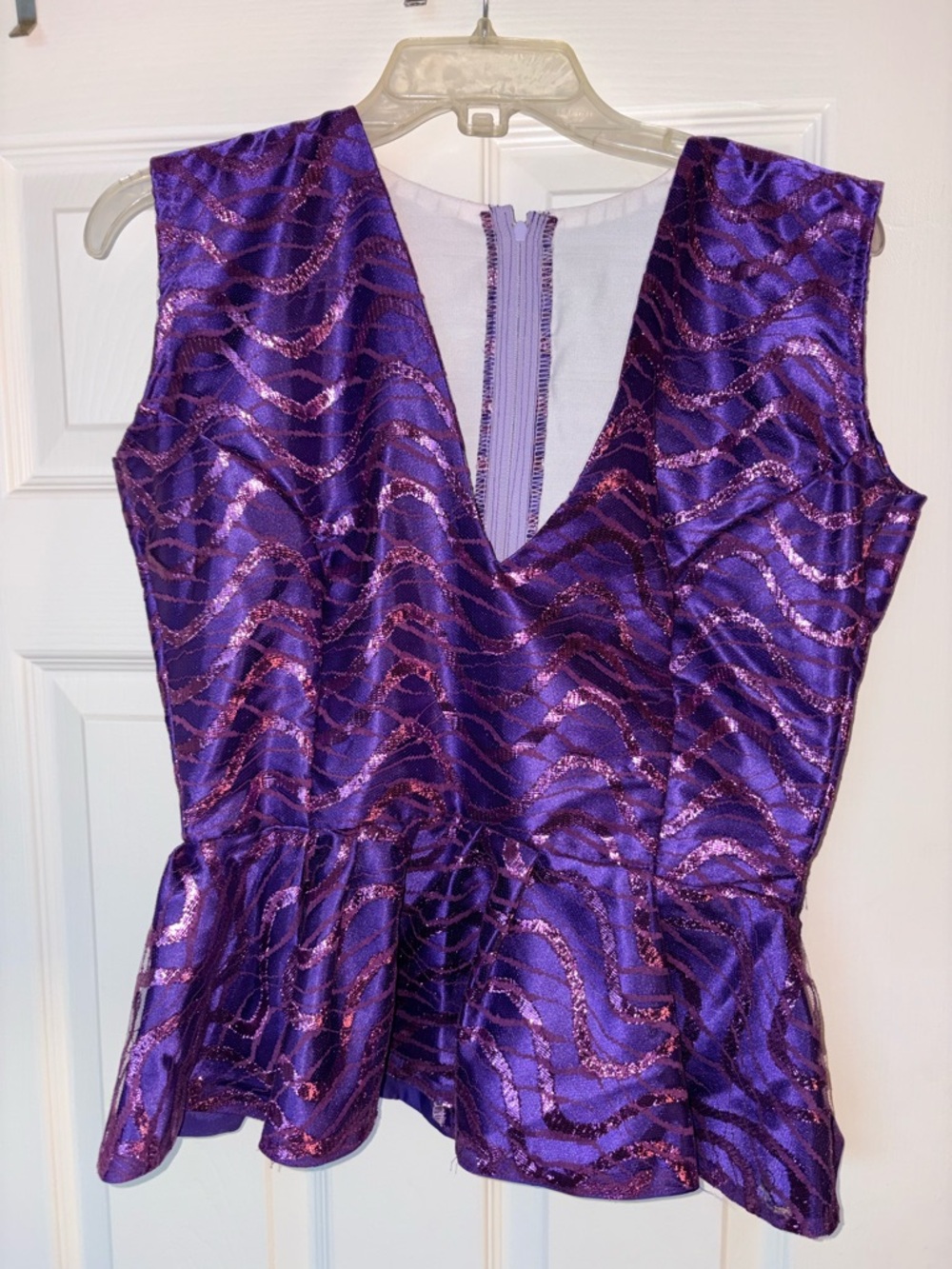 Purple Metallic Peplum V-Neck Women's Top